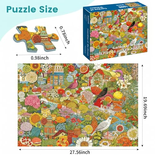 1000 Piece Puzzle for Adults, Colorful Botanical Fantasy Garden with Birds - color: Garden of Whimsy