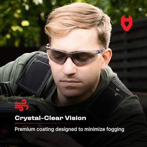 NoCry Lightweight Tinted Safety Glasses with UV 400 Protection, Anti Fog and Anti Scratch Coating and Grey Wrap Around Lenses; ANSI Z87.1 Certified - color: Tinted