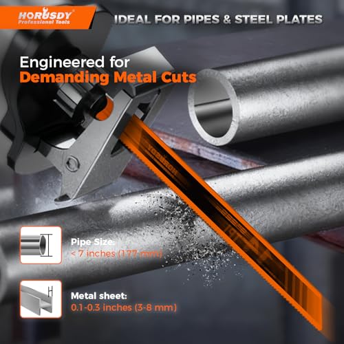 HORUSDY 6PCS 9-Inch 14TPI Bi-Metal Reciprocating Saw Blades, Heavy-Duty Blades for Cutting Steel Pipe, Rebar and Sheet Metal, Universal Shank Fits Most Saws - style: 6-Pc 9"Bi-Metal (Metal Cutting)