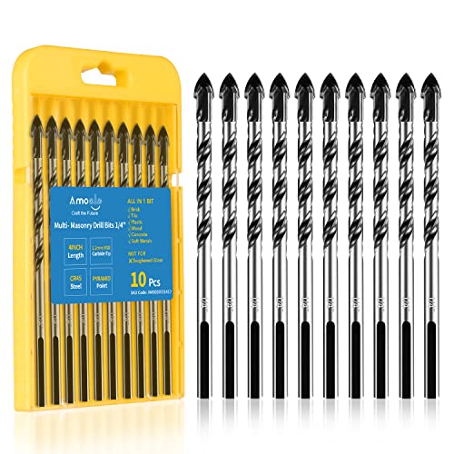 1/4" Concrete Drill Bit & Masonry Drill Bit Set(10PCS), Carbide Tip Drill Bit Set for Tile, Brick, Cement, Concrete, Glass, Plastic, Cinder Block, Wood etc by amoolo - size: 1/4"(10pcs)