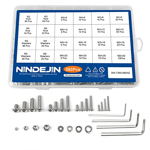 NINDEJIN Black & Silver Hex Socket Head Screws Bolts Nuts and Flat Washer Assortment Kit(Hex Socket Flat/Button/Cap Head) (580Pcs Hex Cap Head Socket Screws Nuts) - size: 580 Hex Button Head Socket Screws Nuts