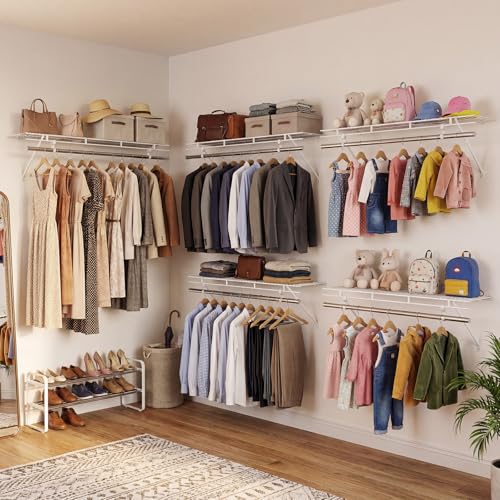 COSTWAY Closet Shelves Wall Mounted, Ventilated Shelf with Hanging Rod | Metal Wire Shelving Kit, Wire Wall Shelf for Laundry Room, Bedroom, Home, Mounting Accessories Included (4 ft x 12 in) - size: 4 ft x 12 in