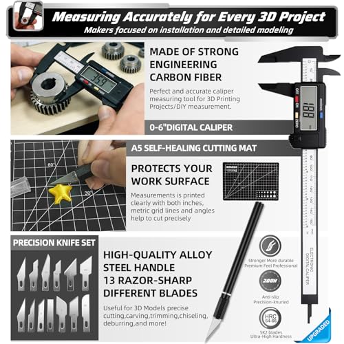 76pcs 3D Printer Tools Kit for Model Finishing/Deburring/Drilling/Polishing, 3D Printer Accessories incl. Flush Cutter, Pilers, Digital Caliper, for Bambu Lab, Flashforge, K2, FDM/SLA Printers etc - style: Master 3D Box