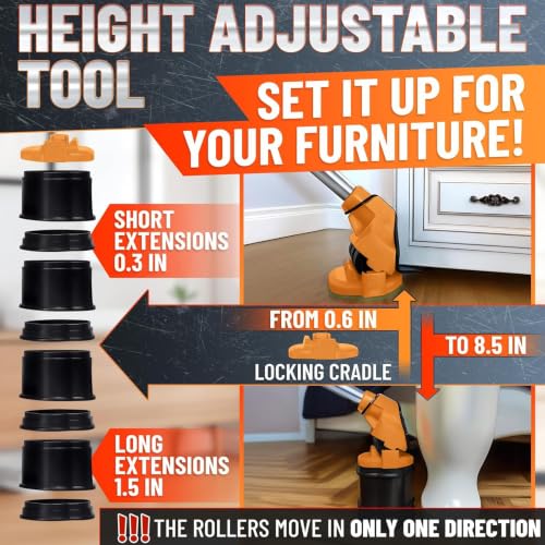 Furniture Lifter Tool with 4 Appliance Rollers 660 Lbs - Furniture Lifters for Heavy Furniture Movers with Wheels Furniture Lift Mover Tool Set - Heavy Furniture Sliders Moving Furniture Gliders - color: Orange