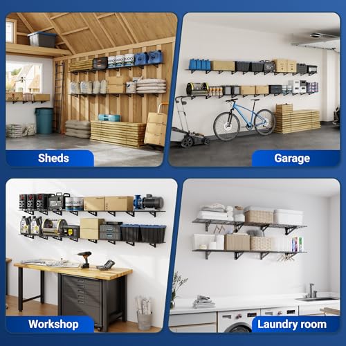 FLEXIMOUNTS 12-inch-by-72-inch Wall Shelf Garage Storage Rack Wall Mounted Floating Shelves,1x6ft,Black, 2-Pack, Classic Series - color: Black, size: 2 pack-1x6 ft