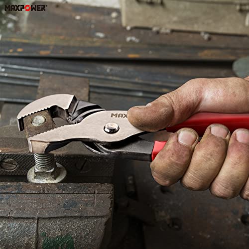MAXPOWER Groove Joint Pliers Set, 8 inch and 12 inch Quick Adjustable Serrtated V Jaw Tongue and Groove Pliers - size: 8" 12"