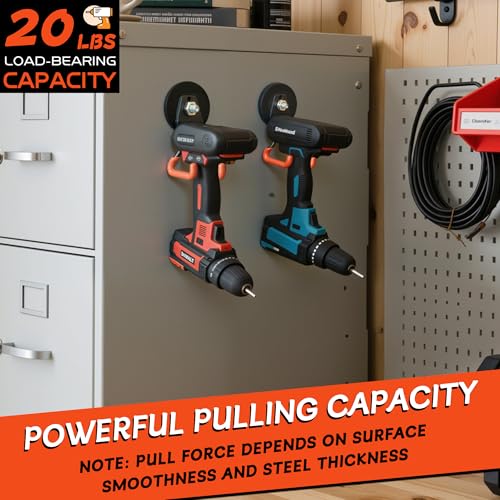 ULIBERMAGNET New Upgraded Heavy Duty Magnetic Garage Hooks,4 Pack Strong Large Magnet Hooks for Power Drill,Garden Tools,Hose,Pegboard,Garage, Workshop,Magnetic Storage Hook for Hanging(Orange) - style: V1 Pro 2.59INCH 4PACK Orange Medium Hooks