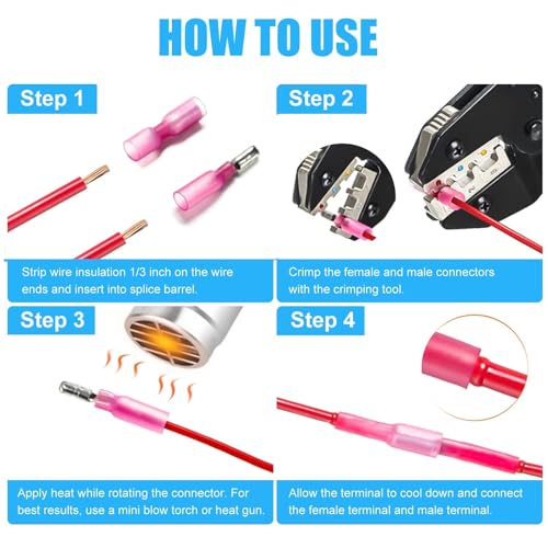 200PCS Heat Shrink Bullet Connectors Kit 22-10AWG, Waterproof Insulated Male & Female Wire Terminals Splice Crimp Connectors (12-10AWG,14-16AWG,18-22AWG), for Automotive Marine RV Home Wiring