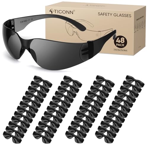 TICONN Clear Safety Glasses for Men & Women, ANSI Z87.1 Safety Goggles - style: 48 Pairs Charcoal