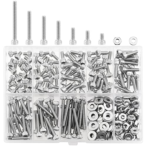 HELIFOUNER 250 Pieces #4-40 x 3/16" 1/4" 5/16" 3/8" 1/2" 5/8" 3/4" 1", Hex Socket Head Cap Screws Bolts Washers Nuts Kit, Coarse Thread, Fully Machine Threaded, 304 Stainless Steel - size: #4-40, style: Socket Head