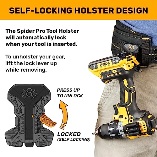 Spider Tool Holster Pro, Self-Locking Drill Holster, Clips to Any Belt