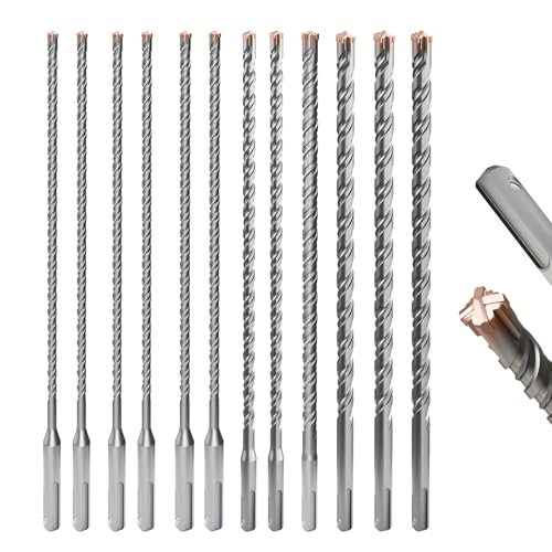 12PCS SDS Plus Rotary Hammer Drill Bits, 12PCS(5/32" to 5/8" ×12") - 4 Carbide Cutting Edges, Ideal for Masonry| Heavy-Duty Masonry |Hammer Drill Bits for Precision Drilling - size: 12PCS(5/32" to 5/8" ×12")