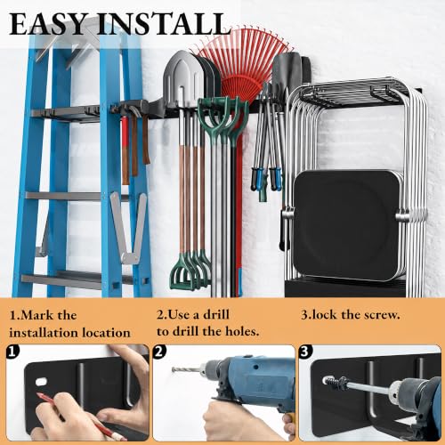 MOOMSINE Folding Chair Storage Rack Wall Mount, Garden Tool Hanger for Garage Organization, Patio, Beach & Camping Chairs Organizer Hooks, Holds 480 lbs - 4 Pack - size: 16.5 Inch（4 Pack）