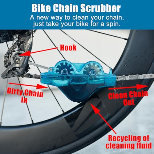 17PCS Bike Cleaning Kit, Bicycle Cleaner Toolbox with All-Weather Chain Lube, Chain Scrubber, Degreaser, Body Cleaner, Brushes, Sponge, Towel & Gear Floss for MTB/Mountain/Road/E Bikes