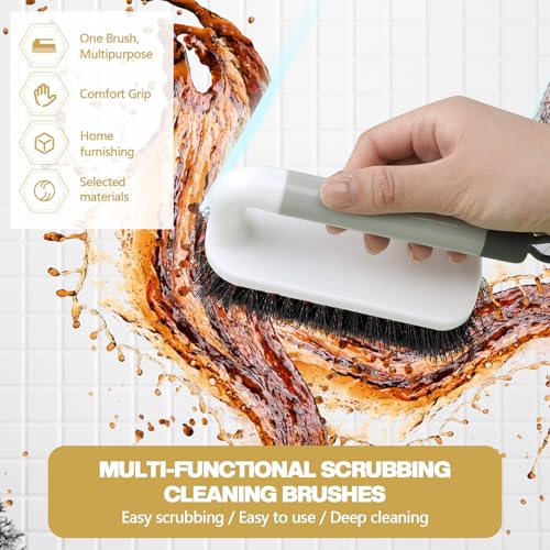 Teenyyou 16 Pack Scrub Brush Heavy Duty Cleaning Brushes with Handle Stiff Bristles Scrub Brush Bulk for Shower Bathroom Carpet Kitchen Bathtub Scrubber, Grey, Blue, Green, Pink