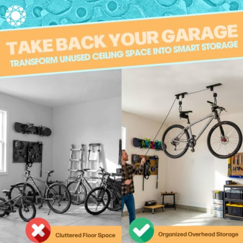 RAD Sportz Bicycle Hoist 2-Pack Quality Garage Storage Bike Lift with 100 lb Capacity Even Works as Ladder Lift Premium Quality - size: 2-Pack