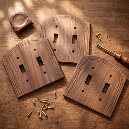 DoubleFill 4 Pcs Walnut Wood Switch Cover,14 * 14.2cm,Arch Double Hole - color: Arch Double Hole, size: 14.2 x 14 cm