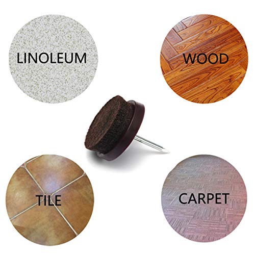 Furniture Felt Pads Nail-on Heavy Duty Felt Pad Chair Sliders Round Chair Leg Floor Protectors 1" Furniture Leg Protector 24 Pack - size: 1" (Round, Brown)