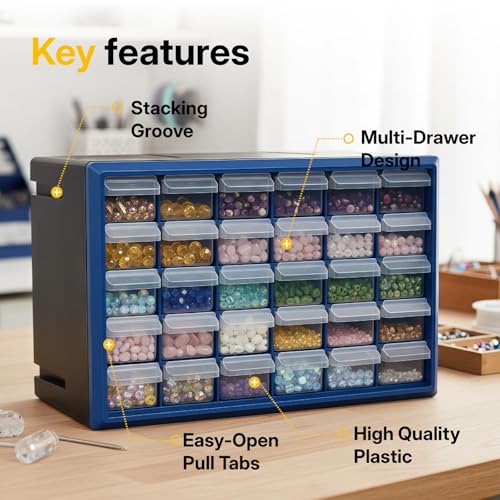 Northsky 30-Drawer Small Parts Cabinet, Stackable, Clear, 14.17 × 7.09 × 9.45 in 30 * Clear - size: 30 Drawer & Clear