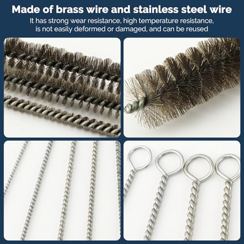 16 Pcs Pipe Wire Brush, 12 Inch Brass & Stainless Steel Tube Cleaning Brush, 8-Size Cleaner Brushes for Cleaning Pipes,Narrow Spaces, Engine Parts (8 Yellow 8 Silver)
