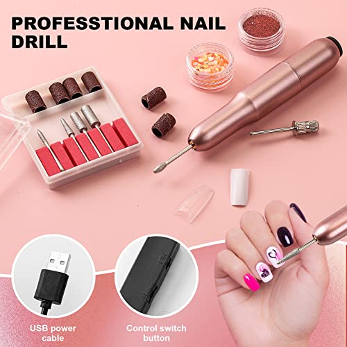 Acrylic Nail Kit with Monomer Liquid, UV Light, Nail Drill, 6 Gel Polish | Comes with acrylic powder, 36 glitter sequins, false nail tips & full manicure tools, perfect home salon DIY gift for women - color: Advanced Set