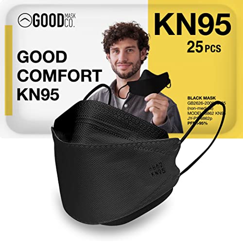 Good Mask Co. Good Comfort KN95 Face Mask, Disposable, Folding, Comfortable, Bulk (25 Pack, Black) - color: Adult - 25pk - Black