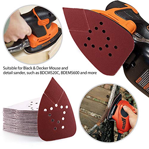 LotFancy 220 Grit Sanding Pads for Black and Decker Mouse Sanders, 50PCS Hook and Loop Sandpaper Sheets - 12 Hole Detail Palm Sander Sand Paper - size: 220 Grit
