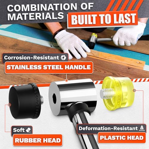 Small Rubber Mallet Hammer 1", 25 mm Double-Sided Head, Non-Slip Grip - color: Black