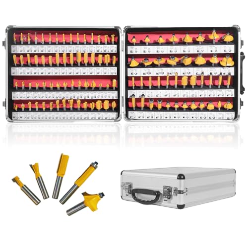 CATITO 100 Pieces Router Bits Set - 1/4" Shank Carbide Router Bit Set, Professional Woodworking Milling Cutter Kit, DIY for Wood, MDF, Plywood