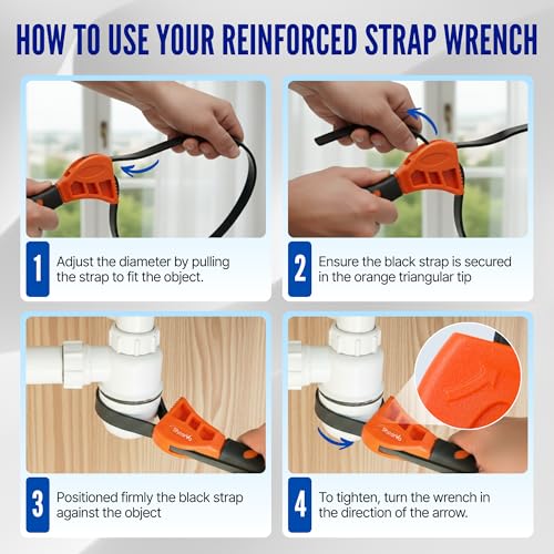 2-Pack Rubber Strap Wrench Set, Max Diameter 6" and 8" Heavy Duty Adjustable Strap Wrench Plumbing, Oil Filter, Shower Head, Sink, Pipe, Jar Opener, Non-Slip Grip Wrench (Orange)