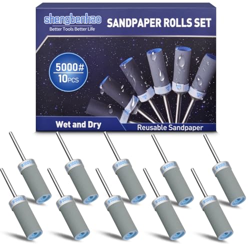 10Pcs 5000 Grit Sanding Drums Sandpaper Sticks Set for Dremel Rotary Tool with 1/8" Shank Sanding Bits Kit Rotary Tool Accessories Suitable for Final Polishing Metal and Jewelry (5000 Grit) - style: 5000 Grit
