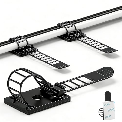 Adjustable adhesive cable management clips 50Pcs, large self adhesive cable ties clips ，Suitable for cable management under desks and on walls(Black) - color: Black
