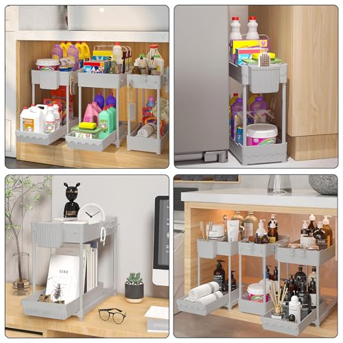 Sevenblue 3-Pack 2-Tier Under Sink Organizers with Sliding Drawers - color: Gray, size: 14.8 Inch