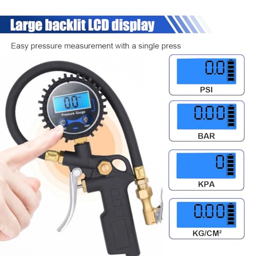 Digital Tire Pressure Gauge with Inflator - 250 PSI Heavy Duty Tire Inflator with Gauge & Quick Connect Coupler - Car Tire Air Chuck and Compressor Accessories - 0.1 Display Resolution (1 Pack)