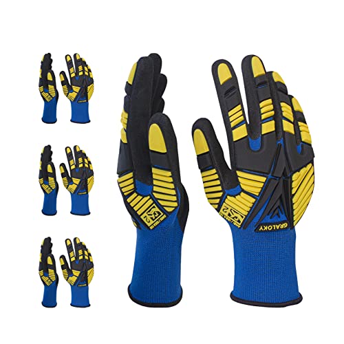 3 Pairs Work Gloves,Impact Resistant Gloves with Rubber Men Women - size: Large