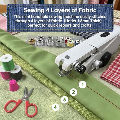 Handheld Sewing Machine for Beginners Adults, Portable & Cordless Mini Sewing Machine Kit, Easy One-Speed Electric Stitching for DIY Quick Repair, Home Travel Mending Tool with Accessories