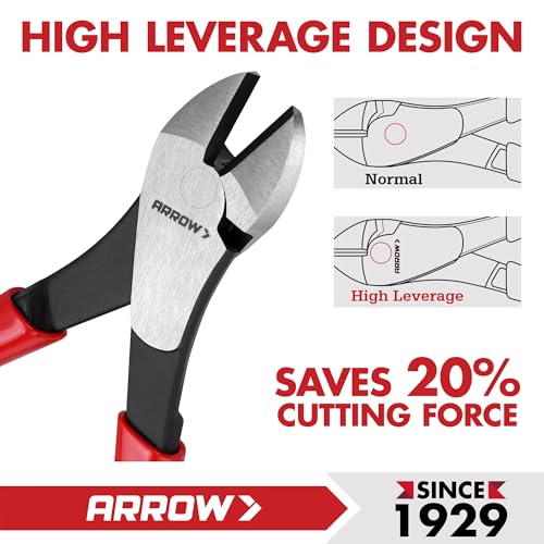 ARROW 7" High Leverage Diagonal Cutting Pliers, Heavy Duty Wire Cutters with Comfortable Grip, Side Cutters for Cutting Wires (Pack of 2) - size: 7 INCH (Pack of 2)