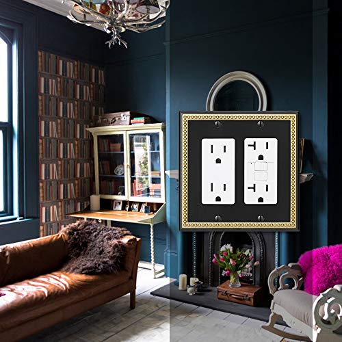 Pearled Frame Decorative Wall Plate Switch Plate Outlet Cover (Double Decorator, Black & Dark Golden) - style: Double Decorator