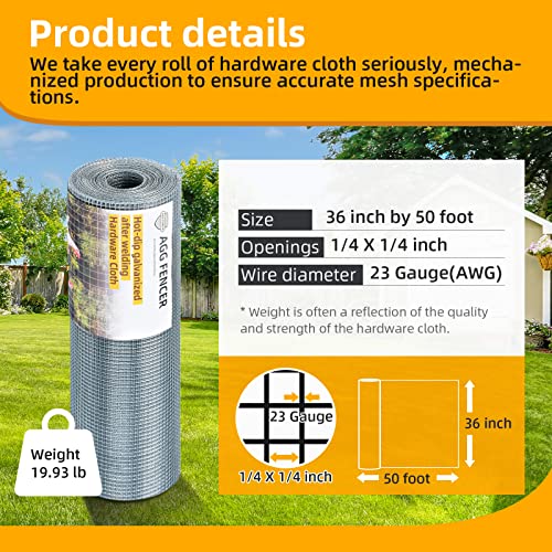 AggFencer 36inch x 50ft Hardware Cloth 1/4 inch Chicken Wire Fencing 23Ga - size: 1/4in 36in x 50ft