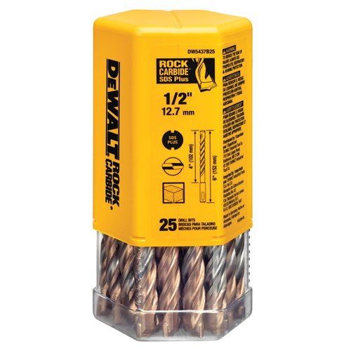 DEWALT DW5437B25 1/2 by 4 by 6 Rock Carbide SDS+ Hammer Bit, 25-Pack - size: 25-pack