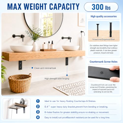 WINKER Countertop Support Bracket 2 Pack Heavy Duty 3/8" Thick Hidden L Shelf Bracket 8" x 6" x 2.5" Metal Corbels for Quartz/Granite/Wood/Concrete/Laminate Countertops, Black - size: 8″x6″x2.5″-3/8" thick, style: Black-2Pack
