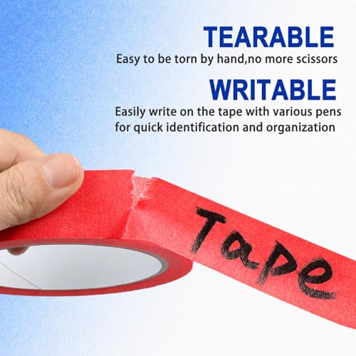 2 Pack Red Painters Tape - Red Masking Tape 1 Inch Wide - Multi-Surface, Smart Adhesion, Indoor & Outdoor - Paint Tape for DIY, Labeling, Art, Car, General Purpose - 180FT Total - color: Red