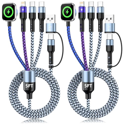 Dual C Ports Multi Charging Cable for iWatch Charger, 5FT Travel Essentials - color: Multicolored, size: 2PCS&5FT