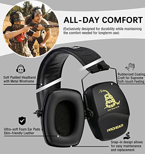 PROHEAR 016 NRR 26dB Shooting Ear Protection, Slim Passive Earmuffs - color: Black D
