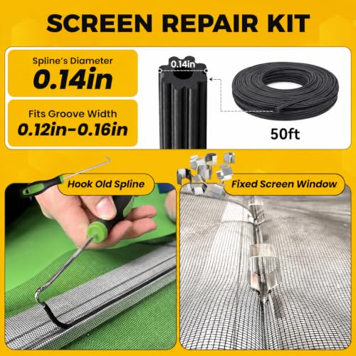 King&Charles Window Screen Replacement, 6in1 Window Screen Door Repair Kit - color: Gray, size: 48"×118"
