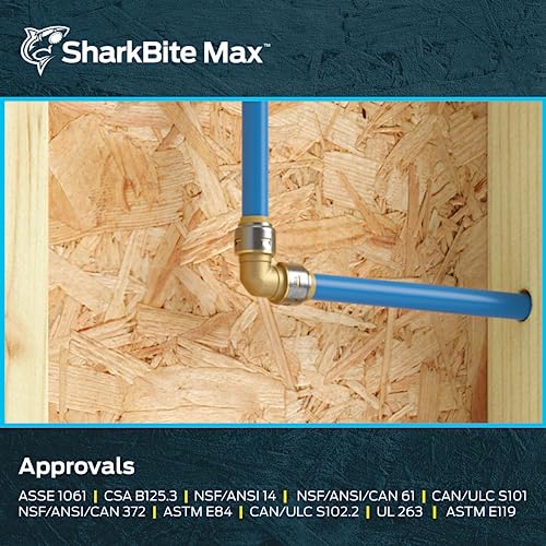 SharkBite Max 3/4 x 3/4 in PTC 90-Degree Elbow, Pack of 6, Push-to-Connect Brass Plumbing Fitting, UR256 - size: 3/4 in., 6 Pack