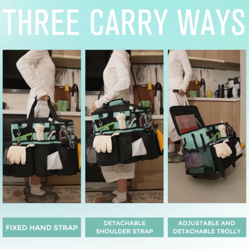 SCAVATA Rolling Cleaning Caddy Bag with Detachable Trolley & Wheels - color: Cyanblue
