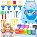 Shuttle Art Washable Finger Paint Set, 37 PCS with 10 Colors (2 fl oz) Non-Toxic Toddler Paint, Paint Brushes, Sponge, Smock, Toddler Art Supplies - color: 10 Colors