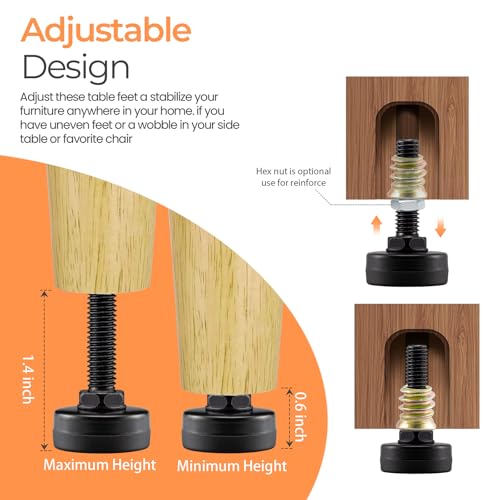 8-Pack Adjustable Furniture Leveling Feet, M8 ISO Metric Thread, 1.8 Inch Height, 1'' Base, Includes Nuts and Felt Padded, Black, Ideal for Desks, Tables, and Chairs