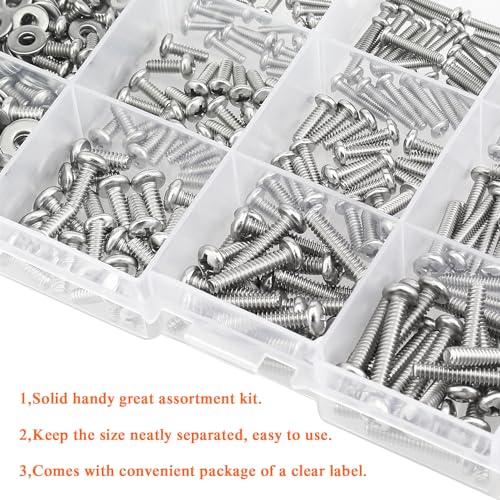 HELIFOUNER 560 Pieces #2-56#4-40#6-32 Phillips Pan Head Machine Screws Nuts Washers Assortment Kit, Coarse Thread, Fully Machine Threaded, 304 Stainless Steel - size: #2-56 / #4-40 / #6-32, style: Phillips Pan Head